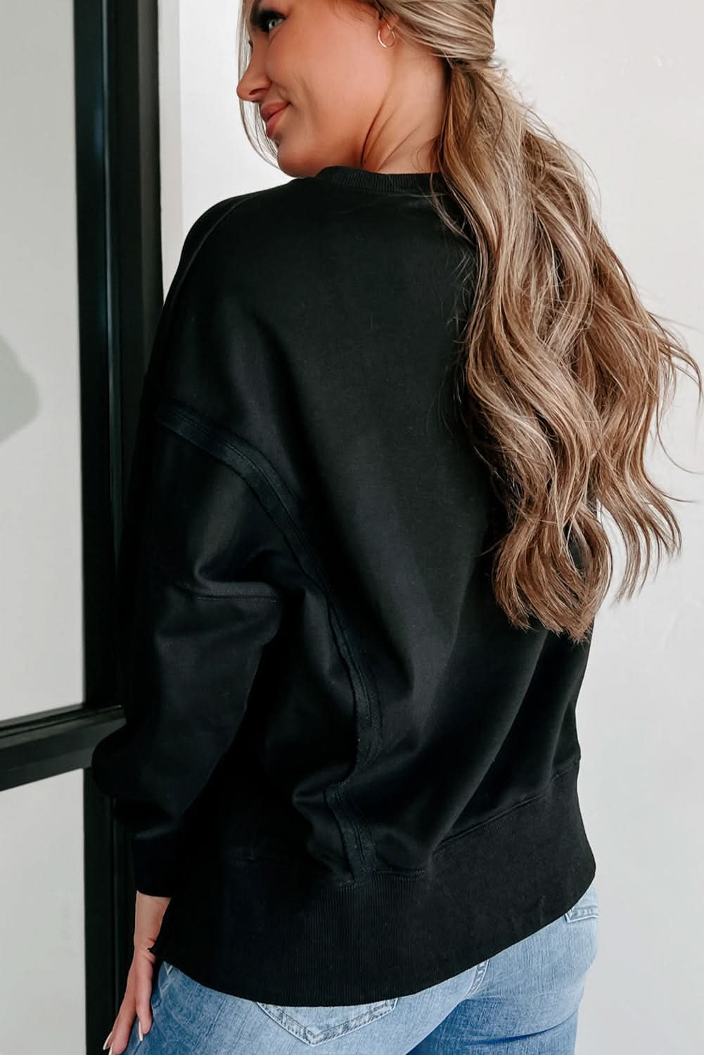Chic black drop shoulder sweatshirt - Love Salve